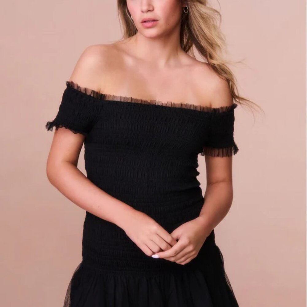 LoveShackFancy Girls Mosa Off-The-Shoulder Mini Dress black 14